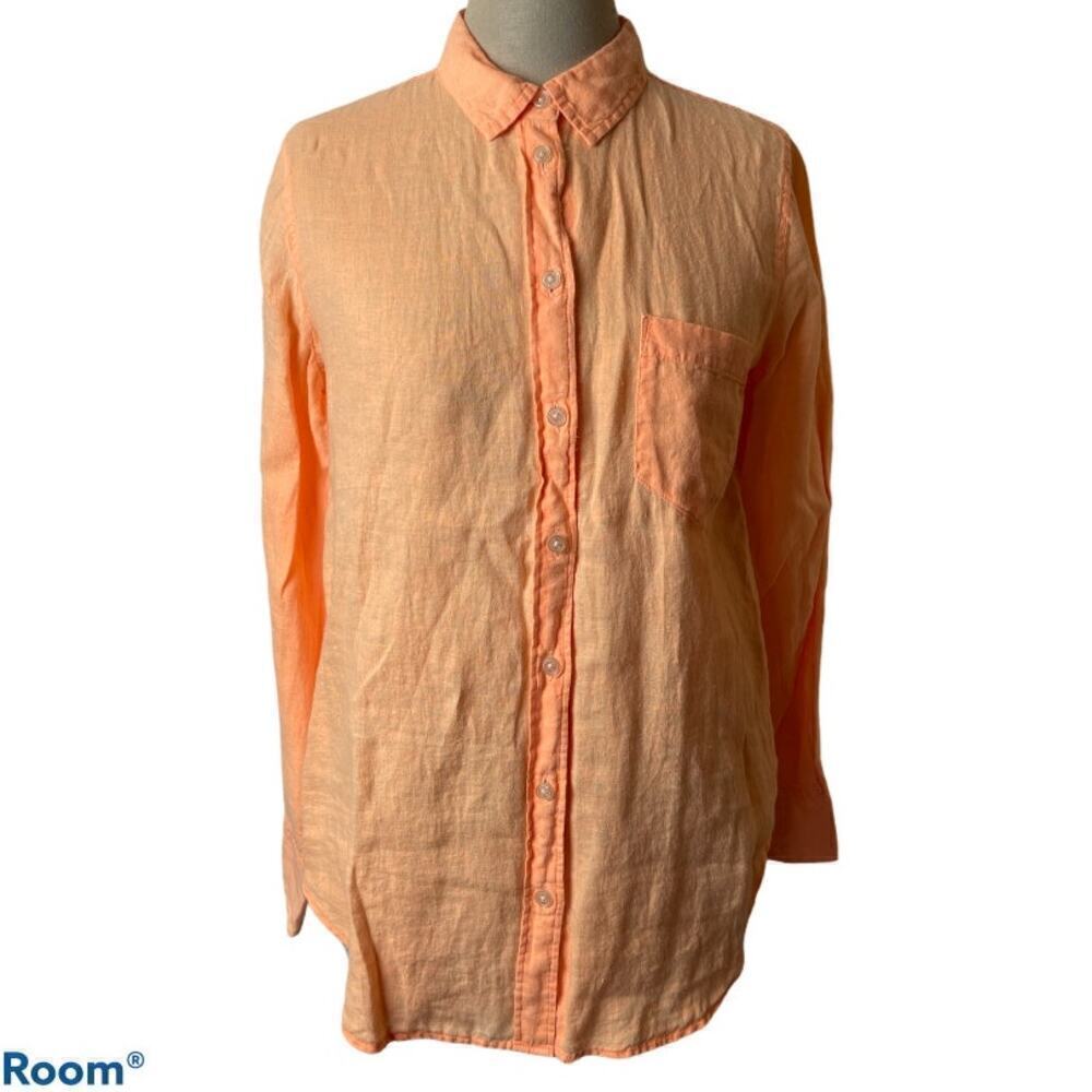 J. Crew Factory I Peach Linen Button Up Long Sleeve Shirt I S Beach Vacation
